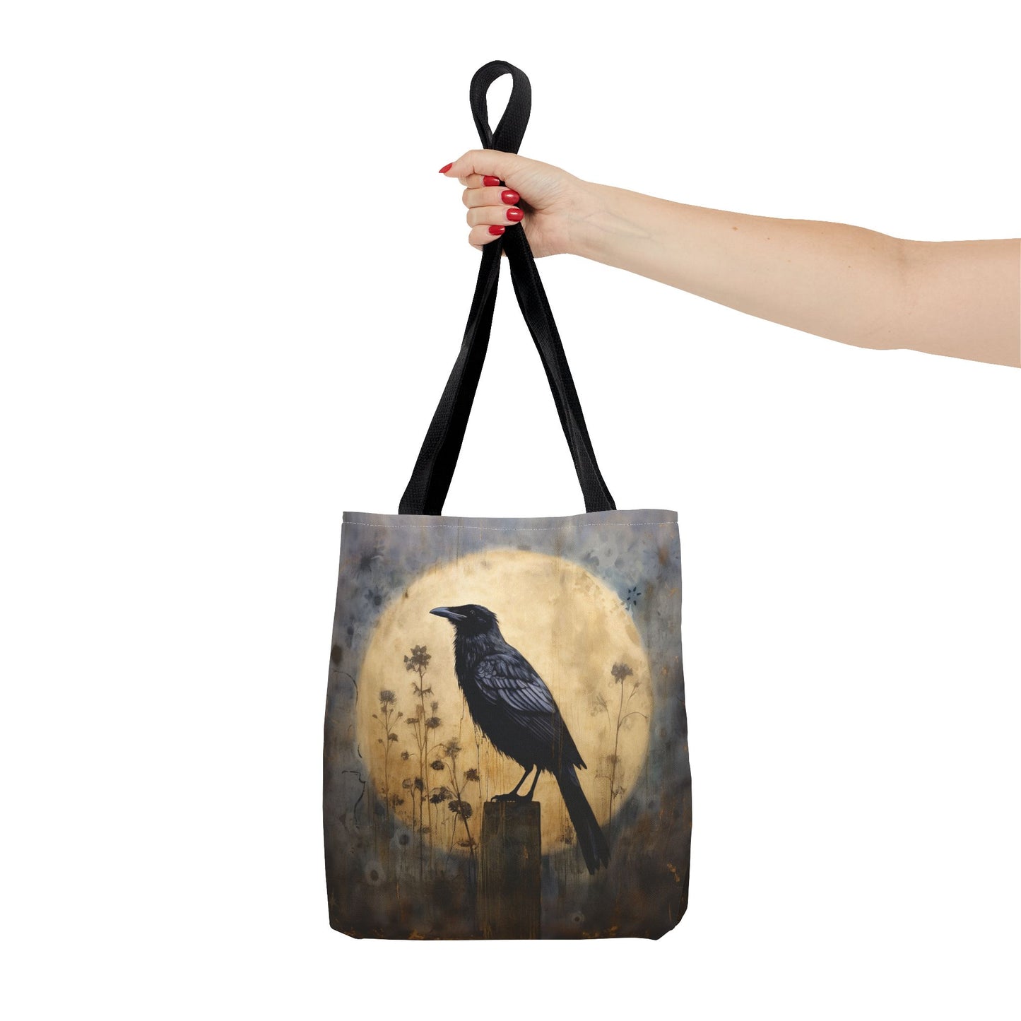 Raven Moonlit Canvas Tote Bag, Gothic Nature-Inspired Shopper