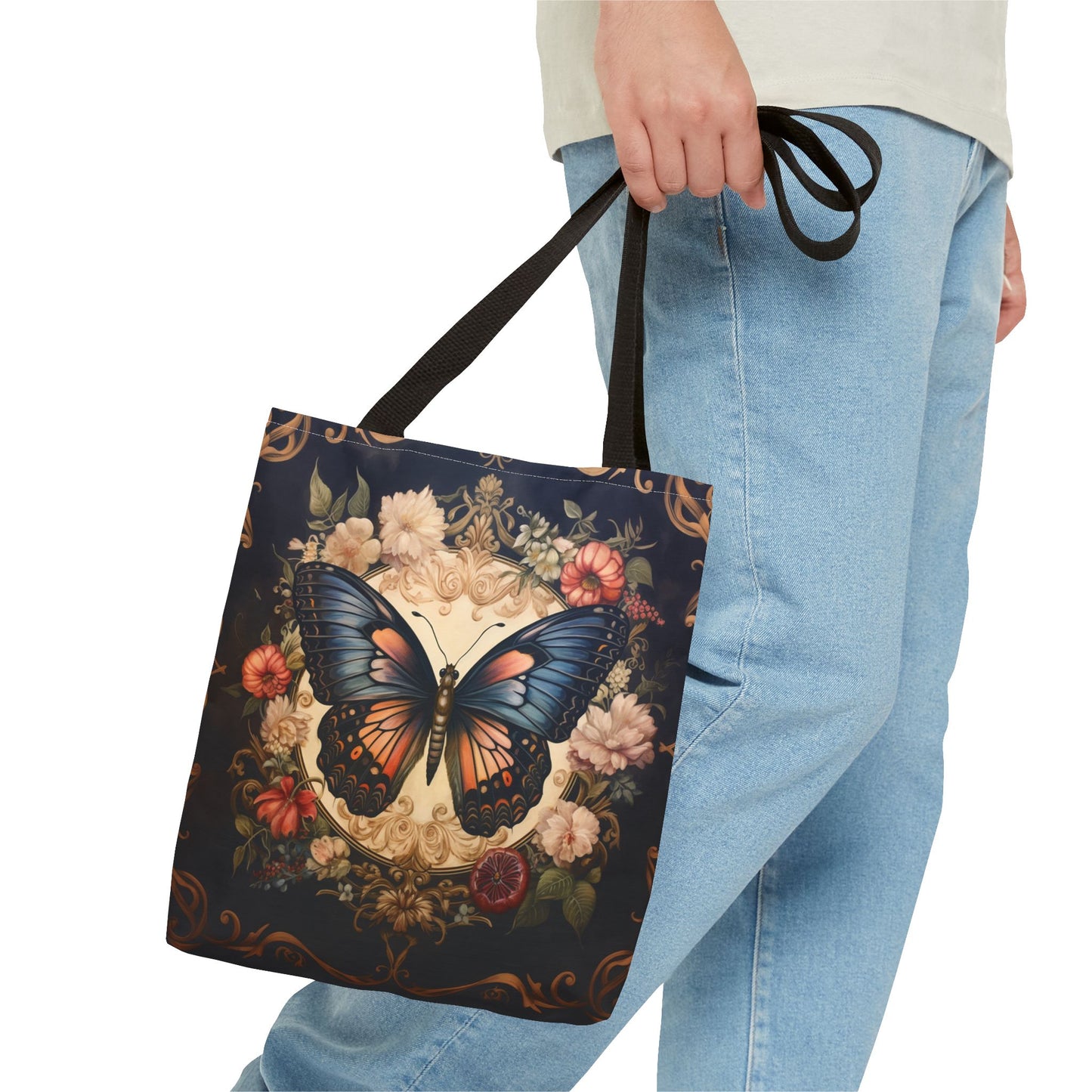 Whimsical Butterfly Floral Canvas Tote Bag, Eco-Friendly Reusable Design