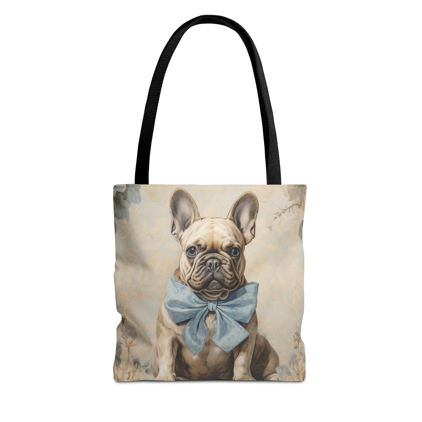 Dapper French Bulldog Canvas Tote Bag with Blue Bow, Dog Lover Gift