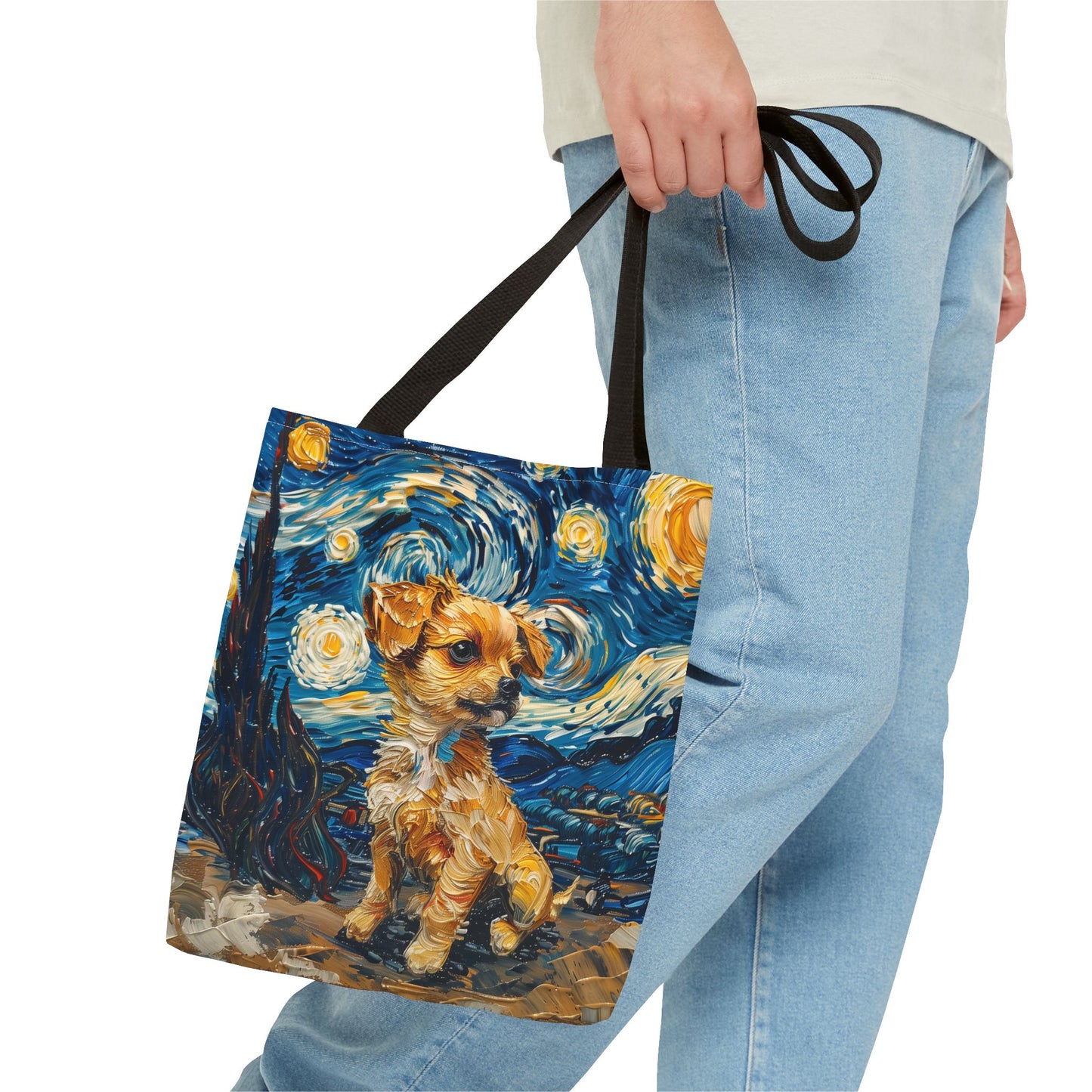 Starry Chihuahua Canvas Tote Bag - Van Gogh Inspired Design for Dog Lovers