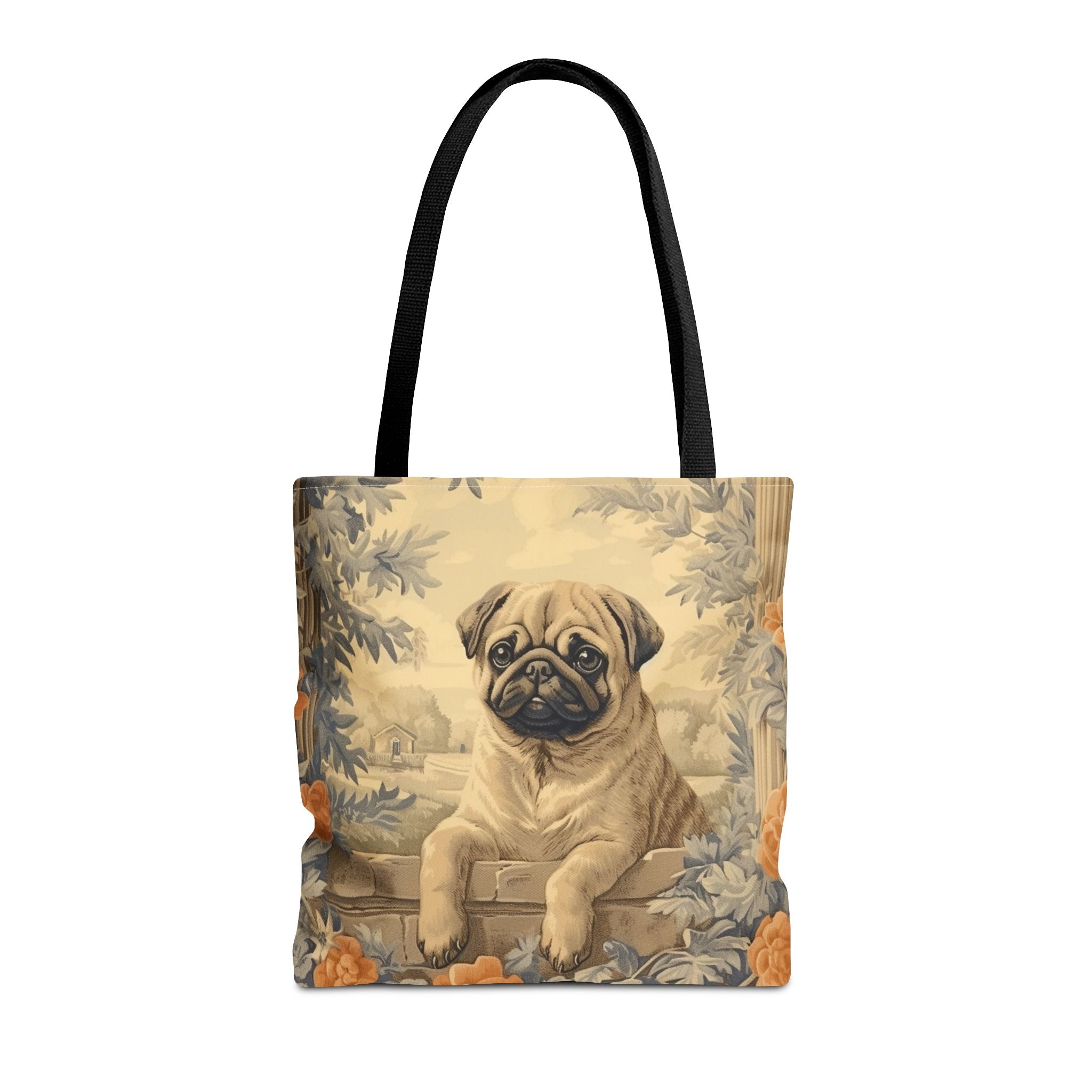 Pug Charm Canvas Tote Bag - Artistic Floral Design for Dog Lovers