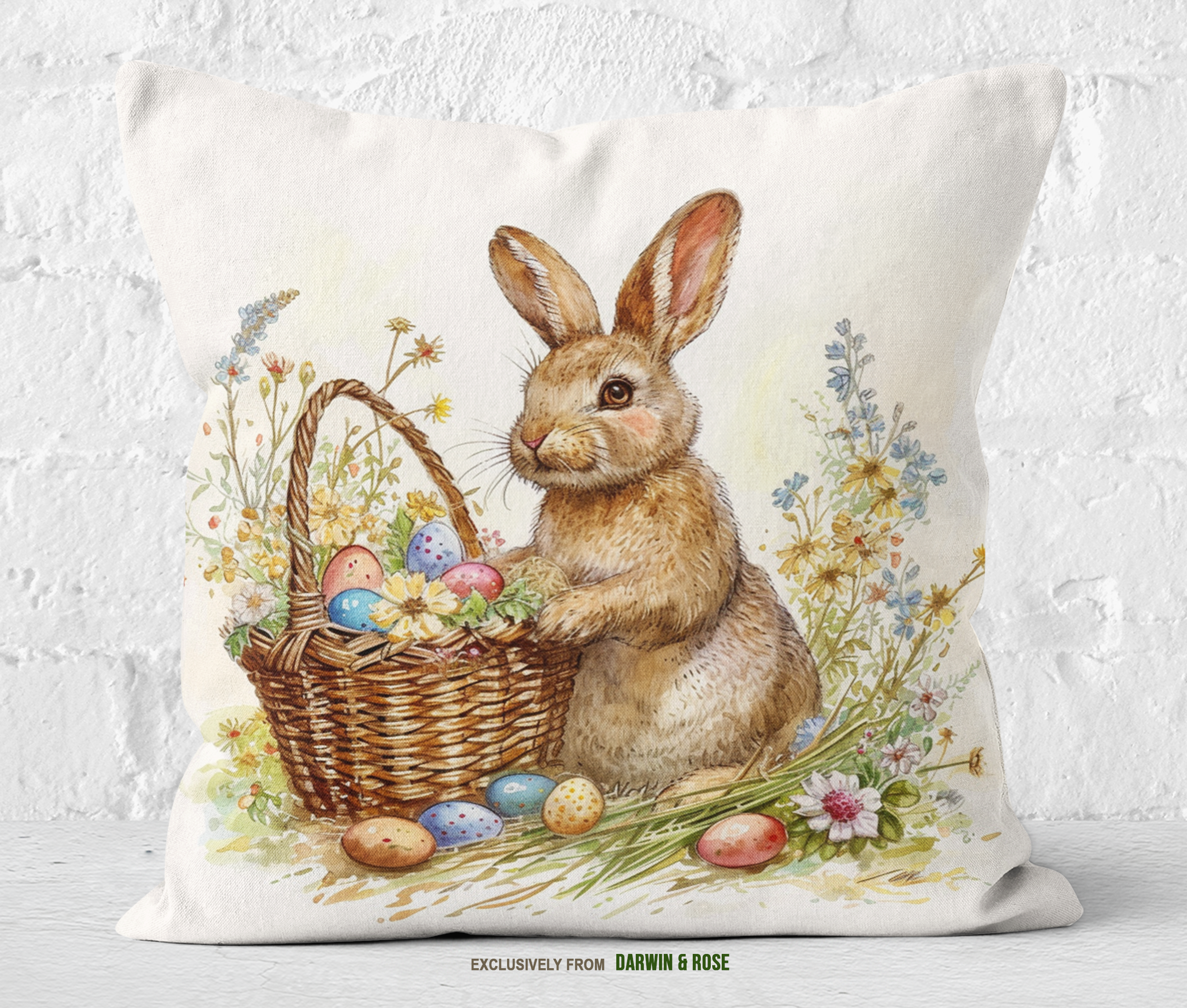 Easter Bunny Watercolor Throw Pillow – Farmhouse Spring Decor