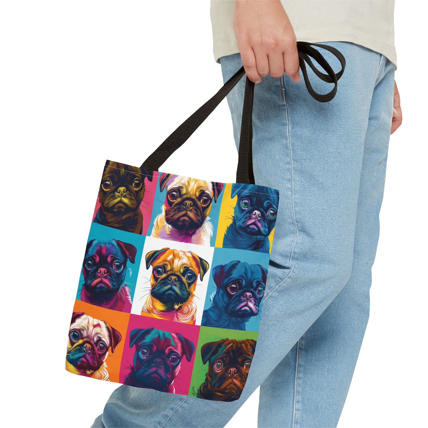 Pop Art Pug Canvas Tote Bag, Colorful Gift for Dog Lovers