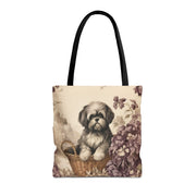 Shih Tzu Floral Garden Tote Bag, Eco-Friendly Pet Lover Gift