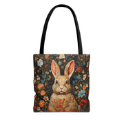 Floral Bunny Tote Bag with Whimsical Rustic Charm, Eco-Friendly Design