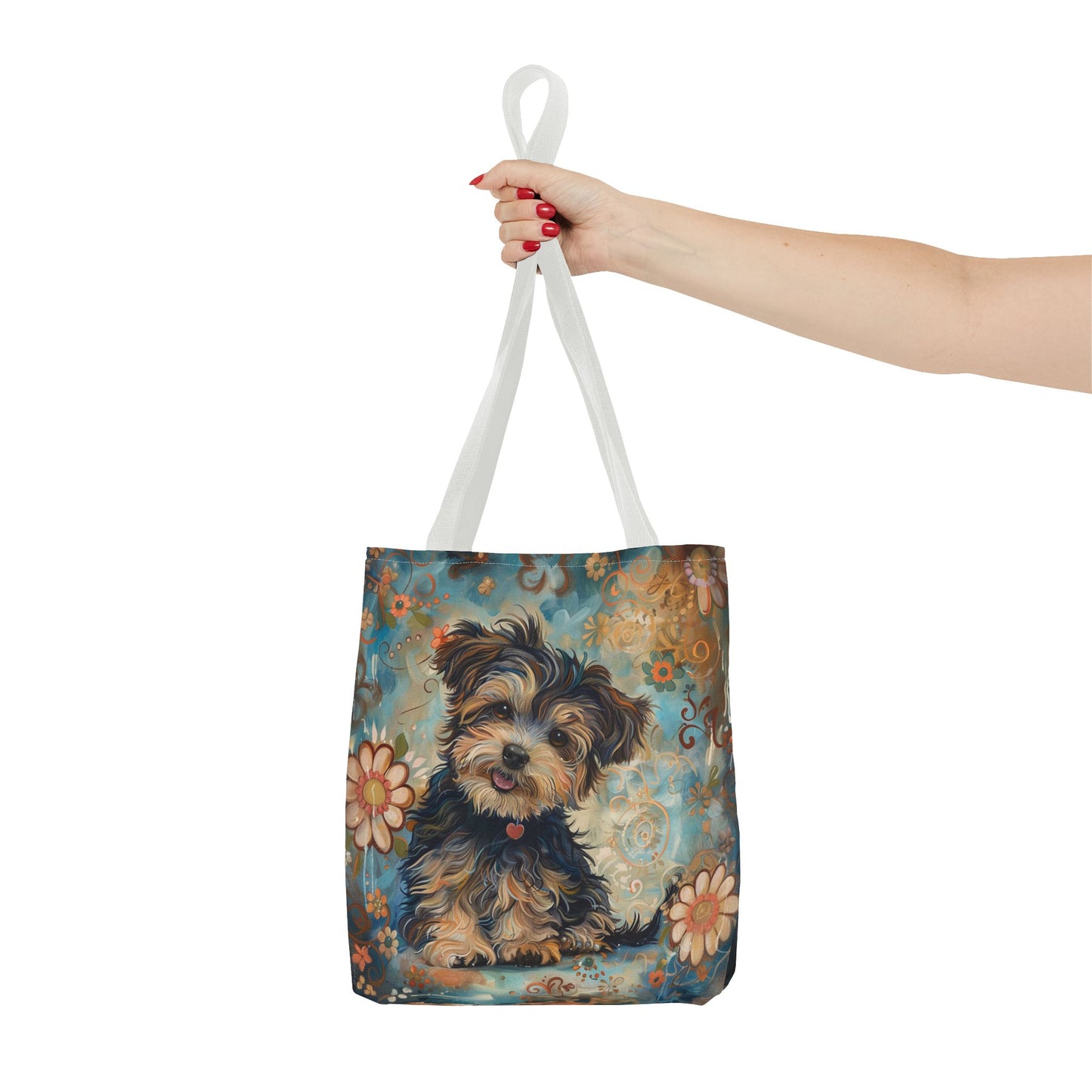 Yorkipoo Floral Charm Tote Bag, Artistic Eco-Friendly Dog Lover Gift