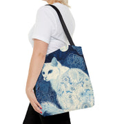 Moonlit Floral Cat Tote Bag, Elegant Canvas for Nature Lovers