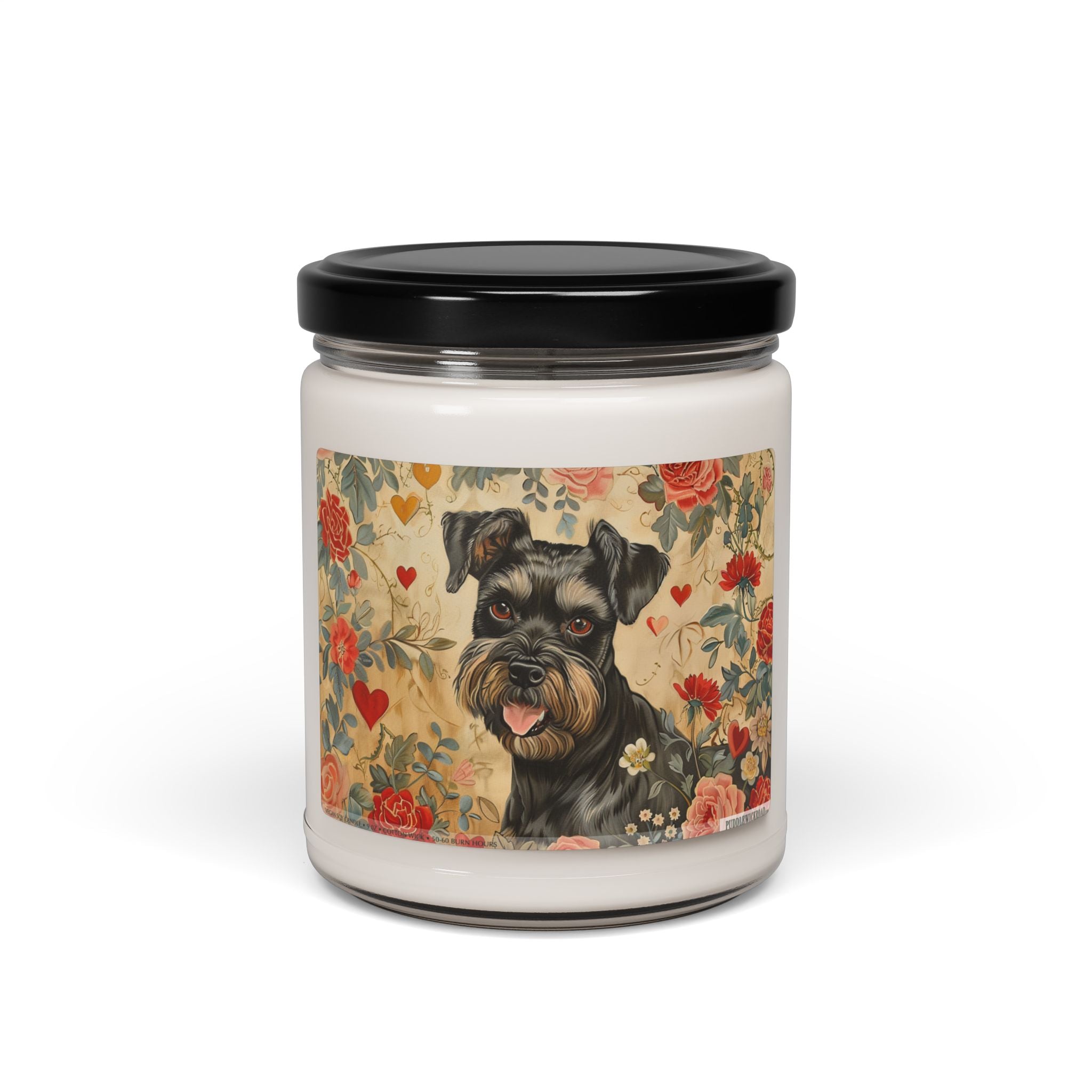 Mini Schnauzer Soy Candle - Vintage Floral Design, Dog Lover Gift