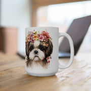 Shih Tzu Flower Crown Coffee Mug – Dog Mom Gift, Pet Lover Cup