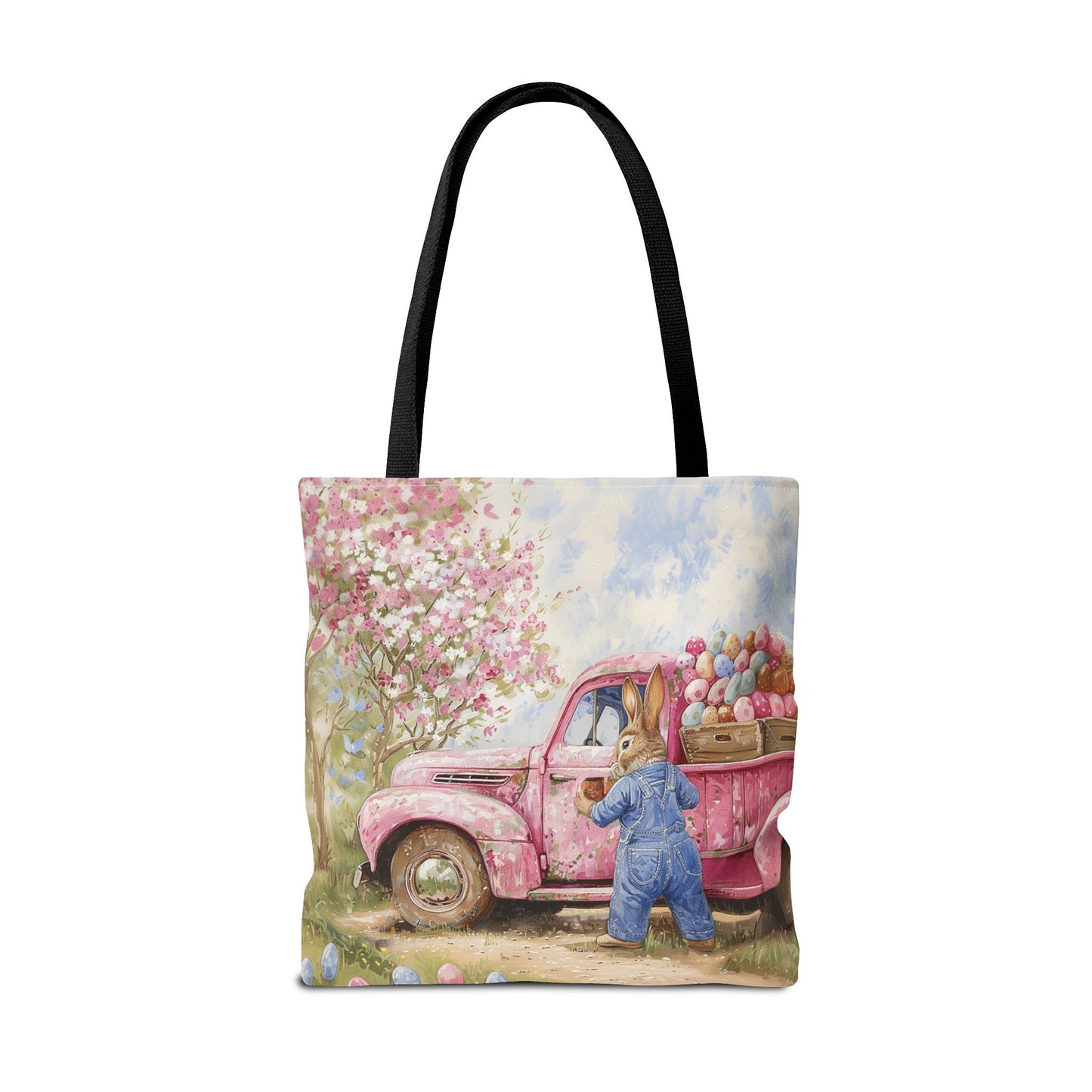 Easter Bunny Spring Blossom Tote Bag, Vintage Pink Truck Design