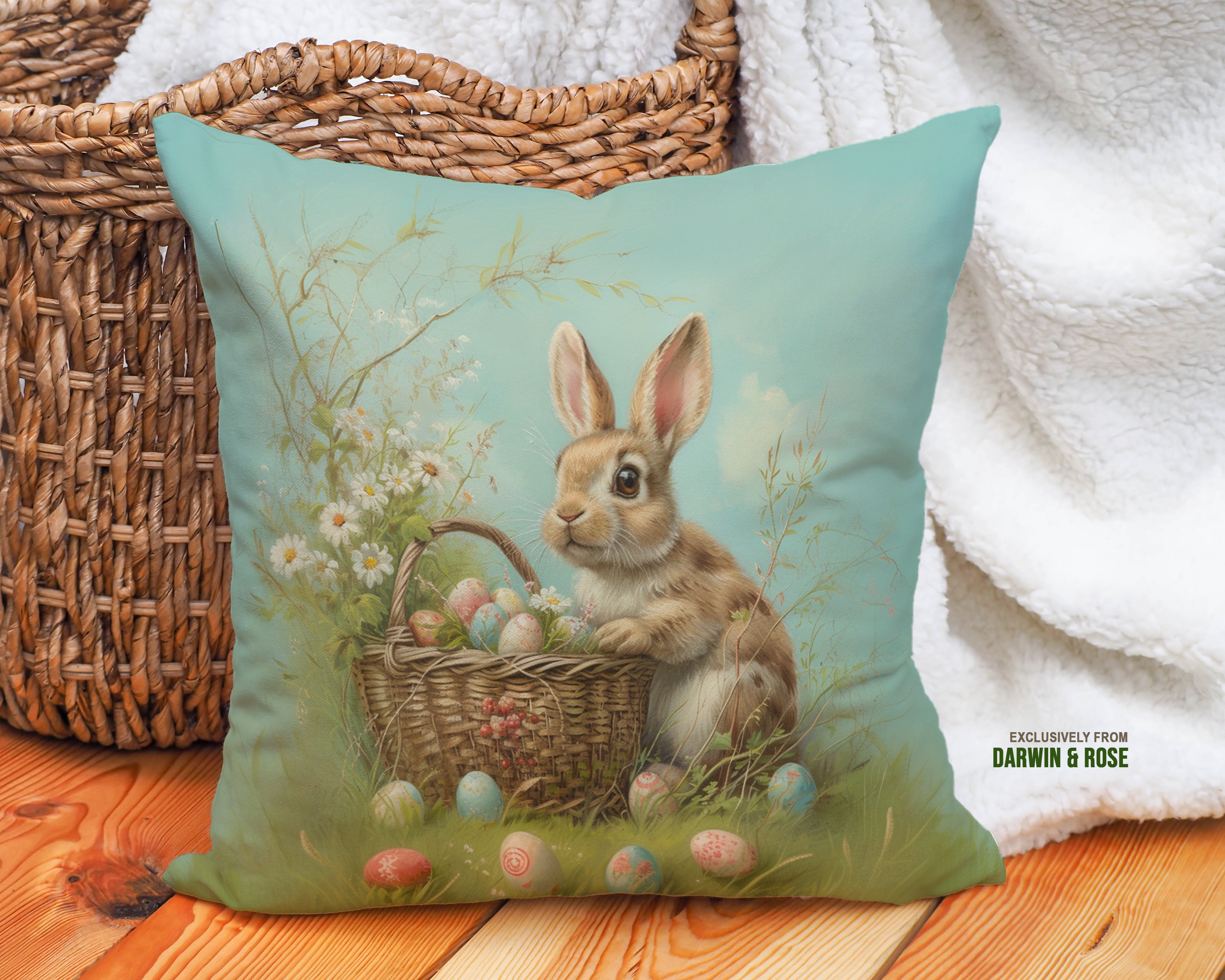 Easter Bunny Pastel Spring Throw Pillow