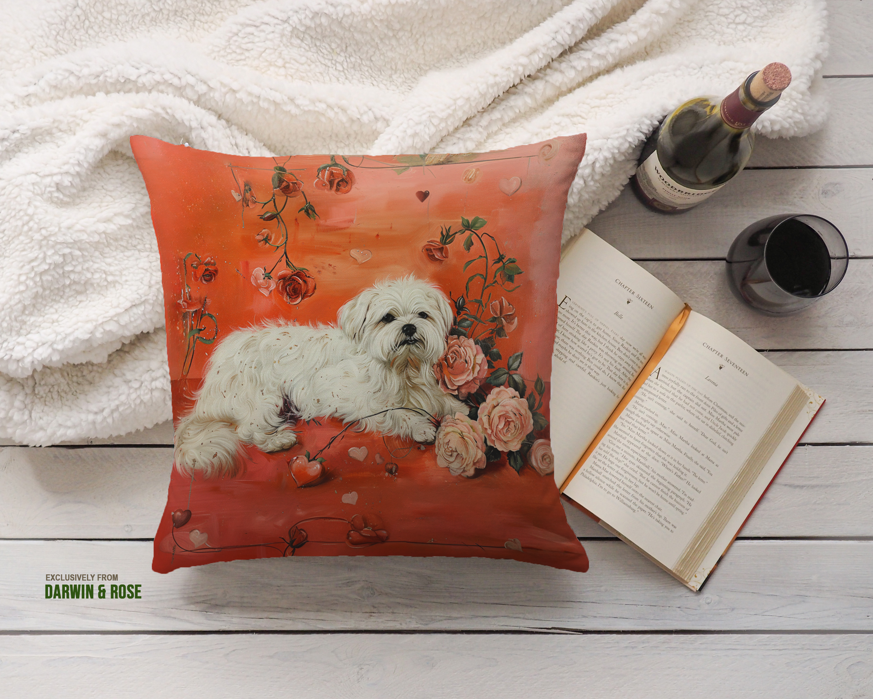 Darwin Rose Maltese Throw Pillow - Thumbnail 2