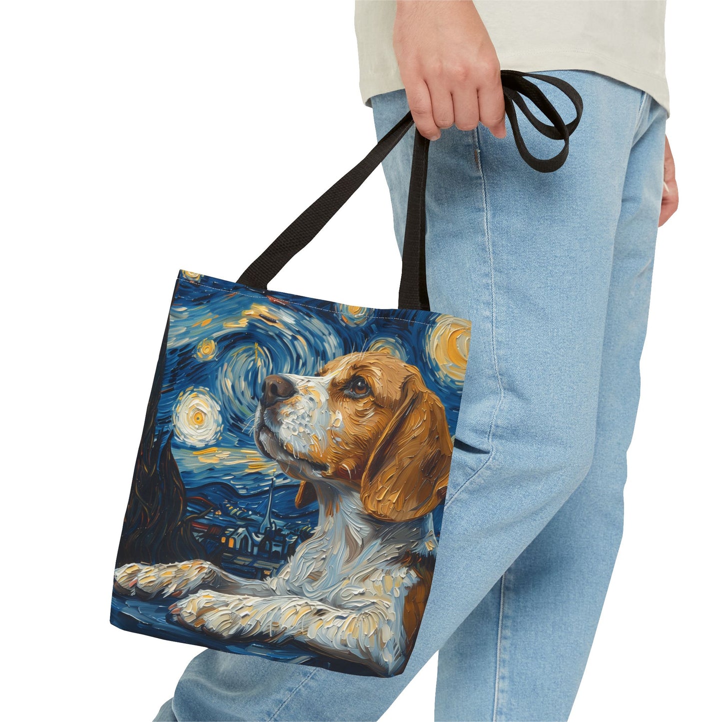 Starry Beagle Canvas Tote Bag - Artistic Eco-Friendly Shopping Companion