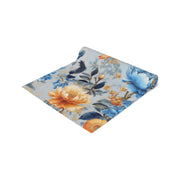 Marigold and Sapphire Table Runner | Blue and Orange Floral Décor (72" or 90")