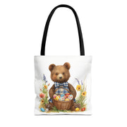 Easter Bear Tote Bag with Festive Floral and Egg Design