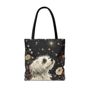 Maltese Starry Night Canvas Tote Bag, Elegant Floral Dog Lover Gift