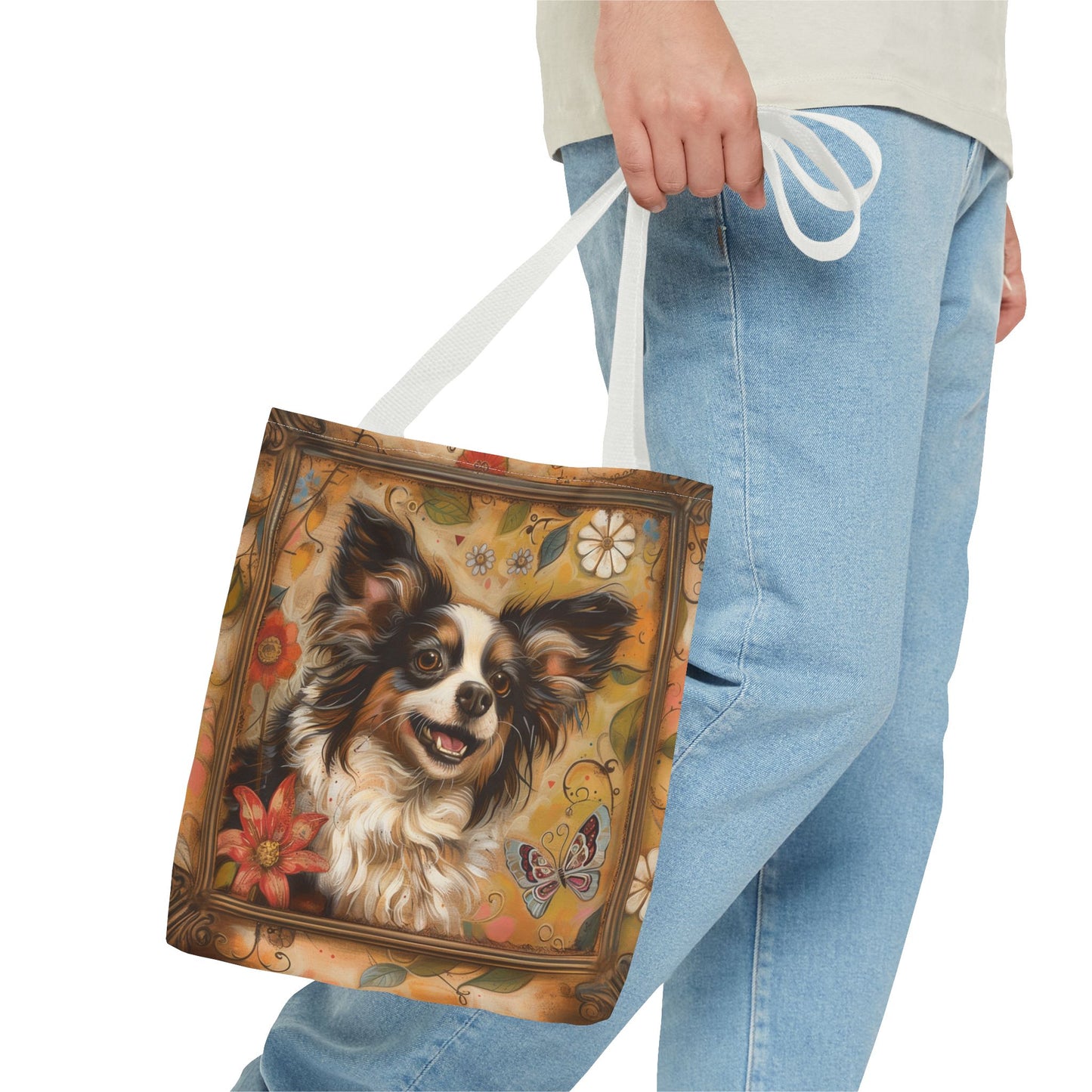 Papillon Butterfly Dreams Tote Bag, Floral Design for Dog Lovers