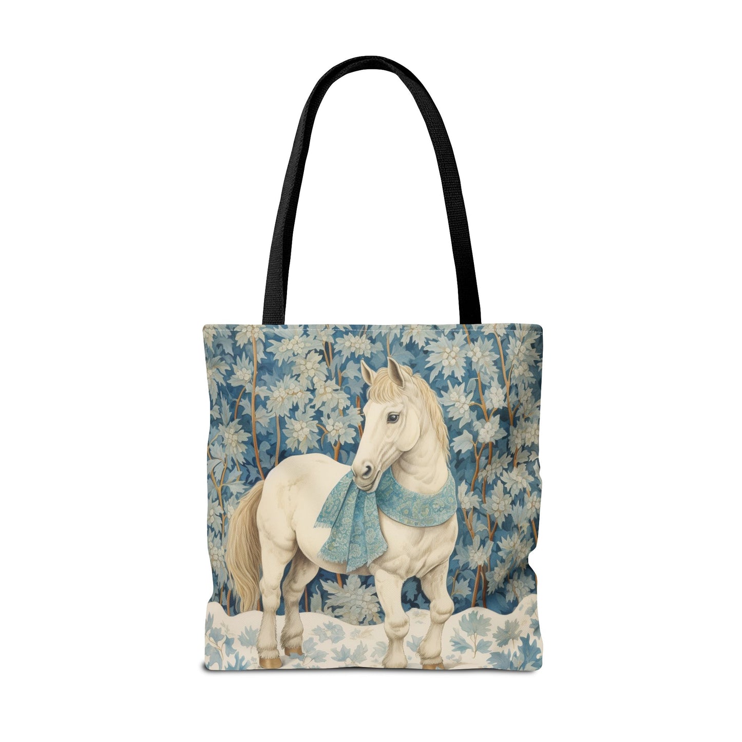 Elegant Winter Horse Tote Bag, Floral Design with Scarf Accent