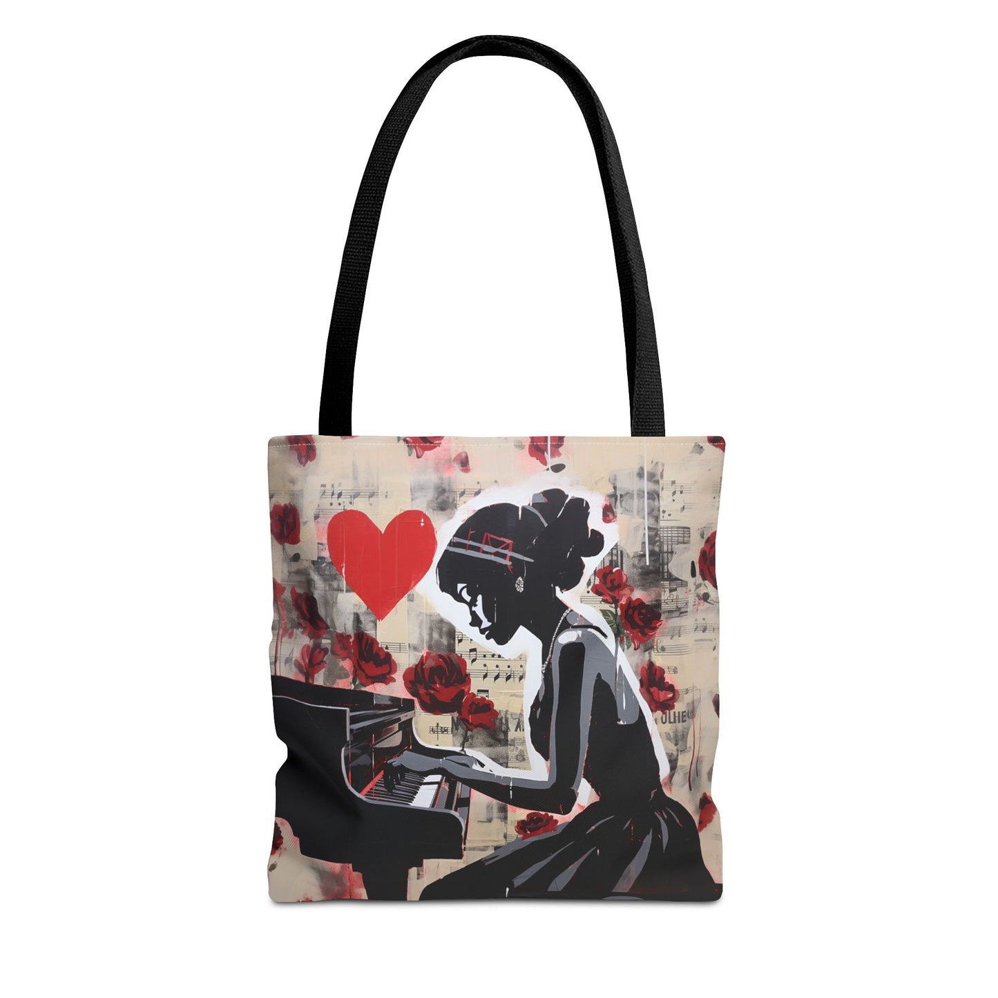 Piano Love Artistic Tote Bag – Romantic Design for Music Enthusiasts