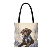 Chocolate Lab Puppy Tote Bag, Floral Artistic Eco-Friendly Gift