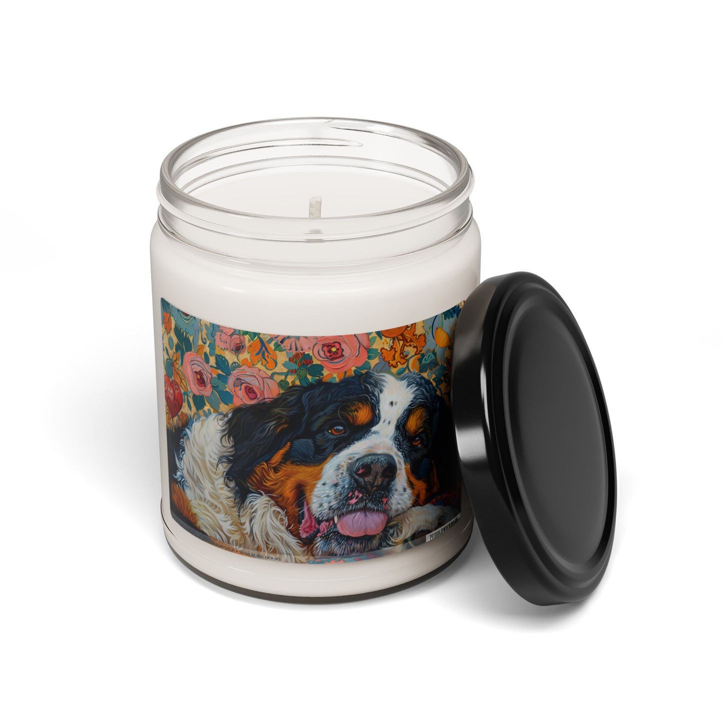 Bernese Mountain Dog Candle - Floral Art Soy Gift for Dog Lovers