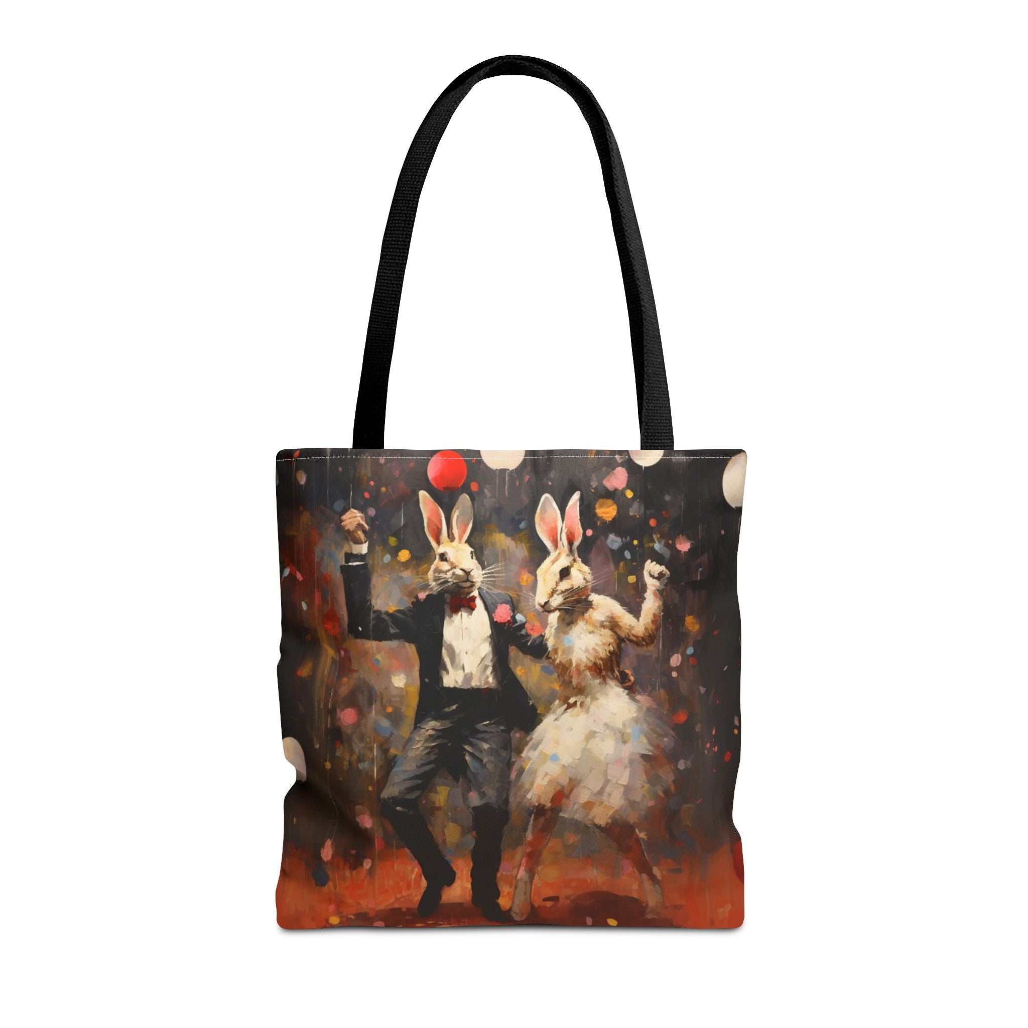 Bunny Ballroom Dance Art Tote Bag, Festive Reusable Canvas Designs