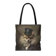 Refined Pomeranian Gentleman Tote Bag, Vintage Dog Lover Gift