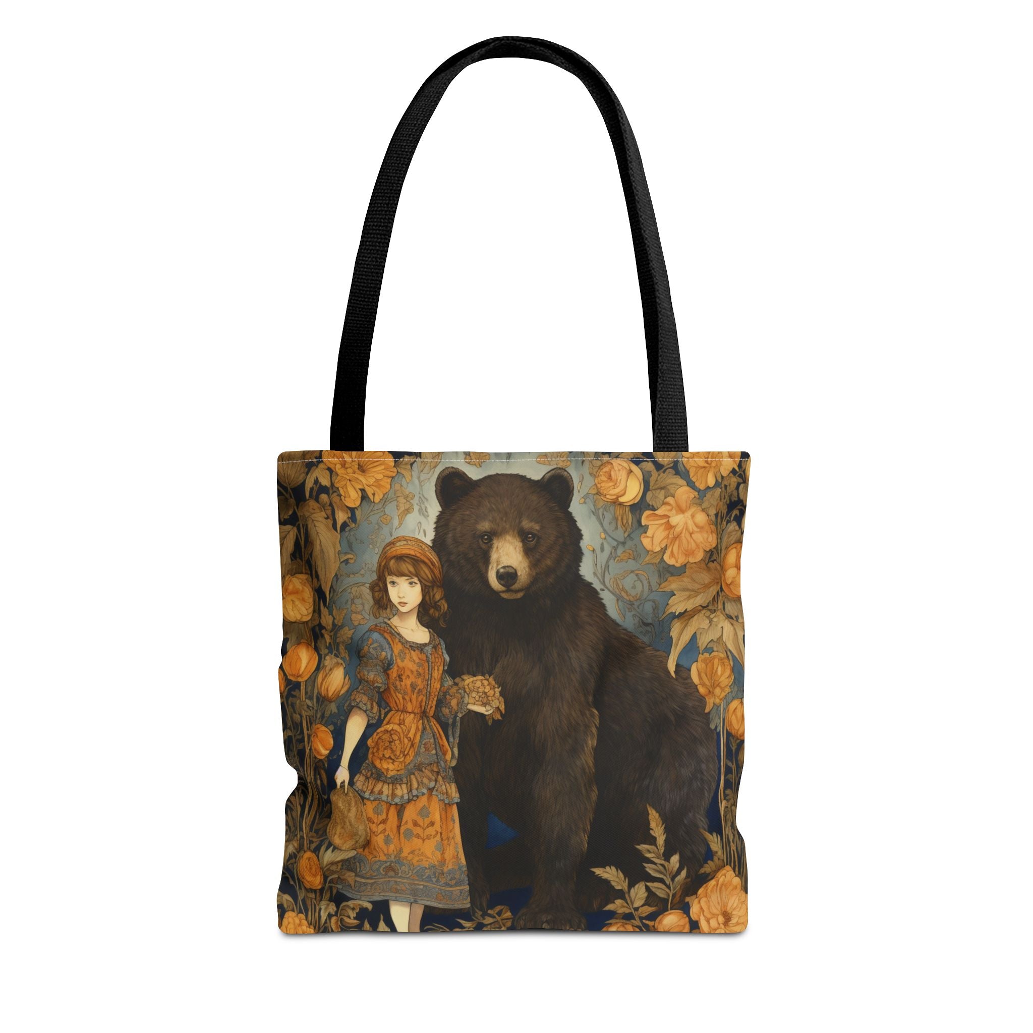 Fairytale Bear and Maiden Tote Bag, Vintage Floral Art Eco Tote