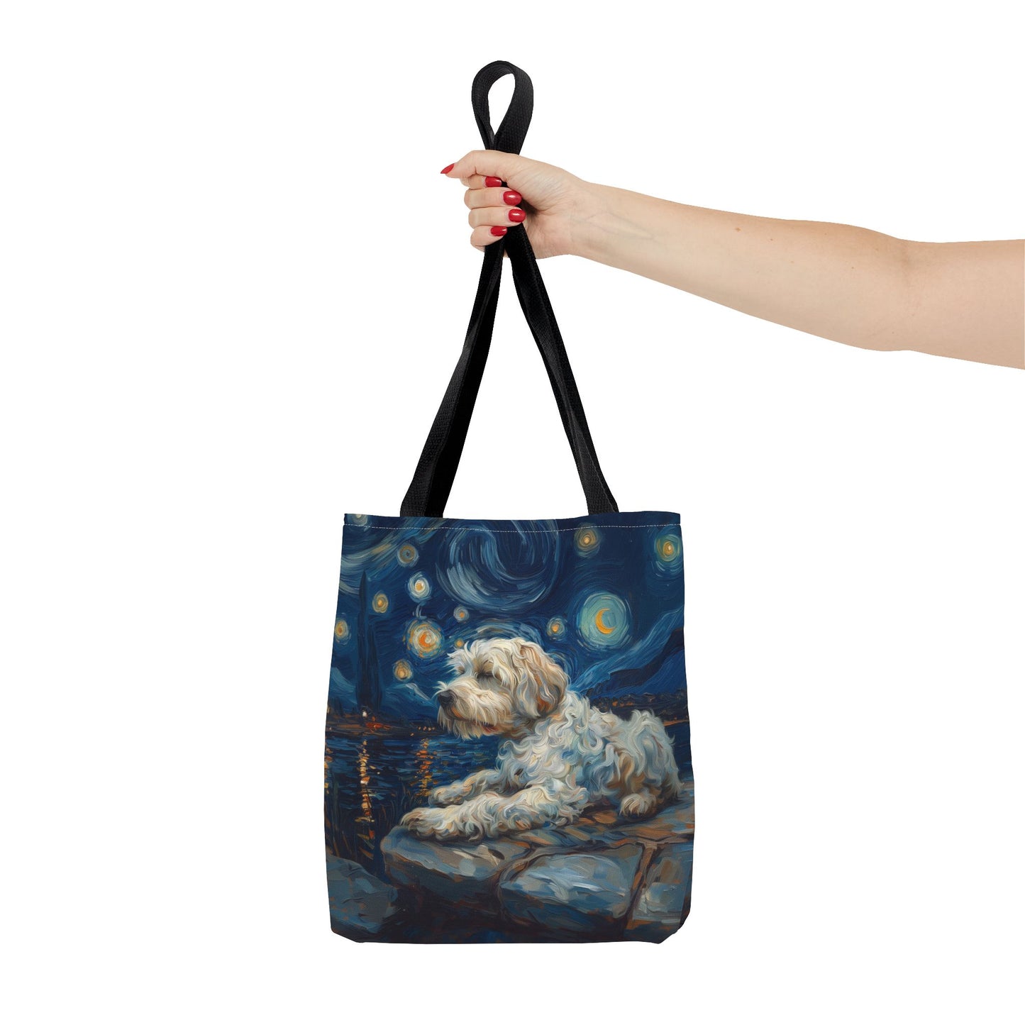 Starry Night Sheepdog Canvas Tote - Artistic Eco-Friendly Bag for Dog Lovers