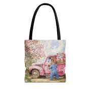 Easter Bunny Spring Blossom Tote Bag, Vintage Pink Truck Design