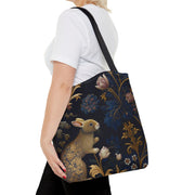 Golden Rabbit Botanical Tote Bag - Elegant Eco-Friendly Canvas Bag