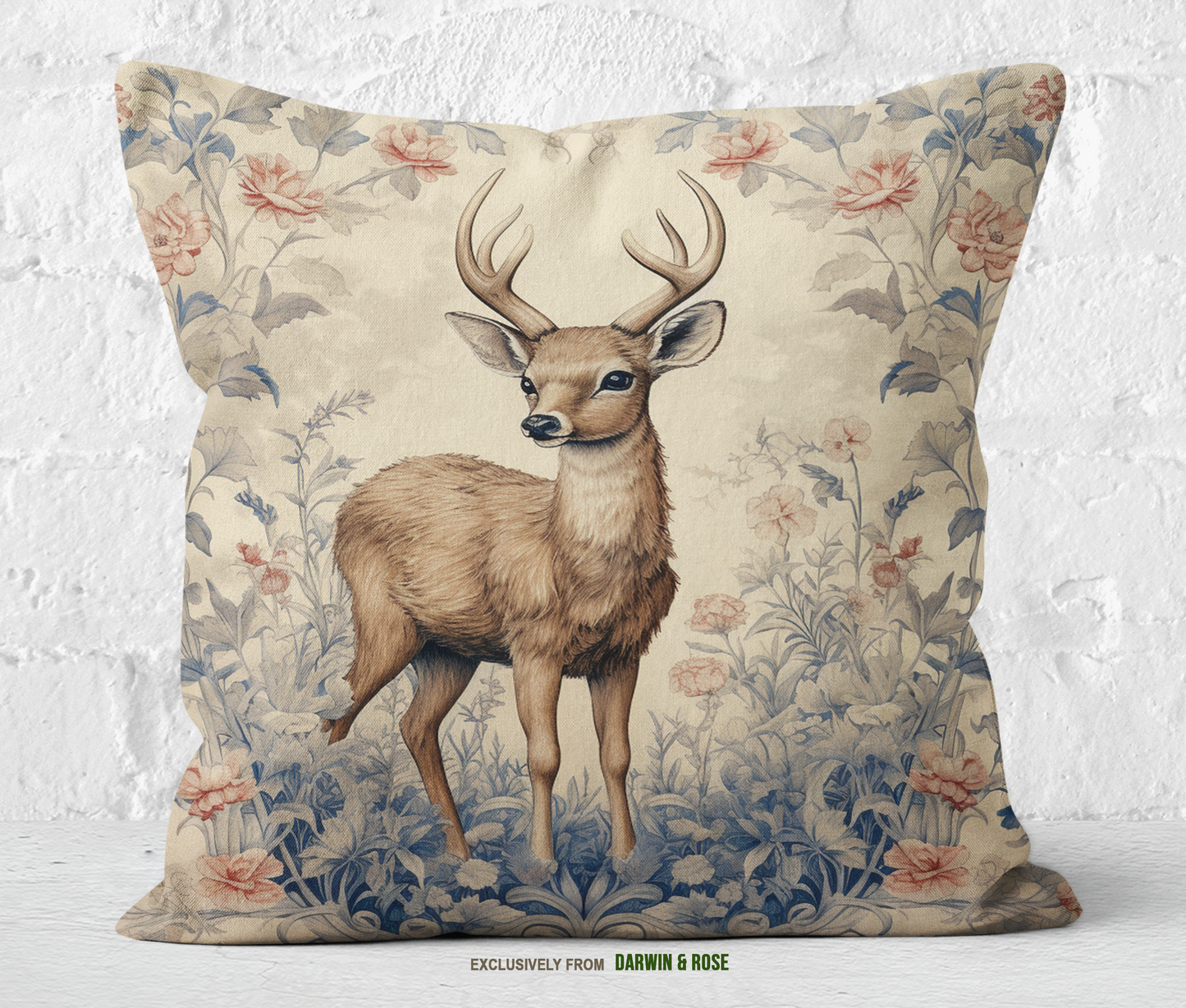 Elegant Woodland Deer Throw Pillow – Vintage Farmhouse Style