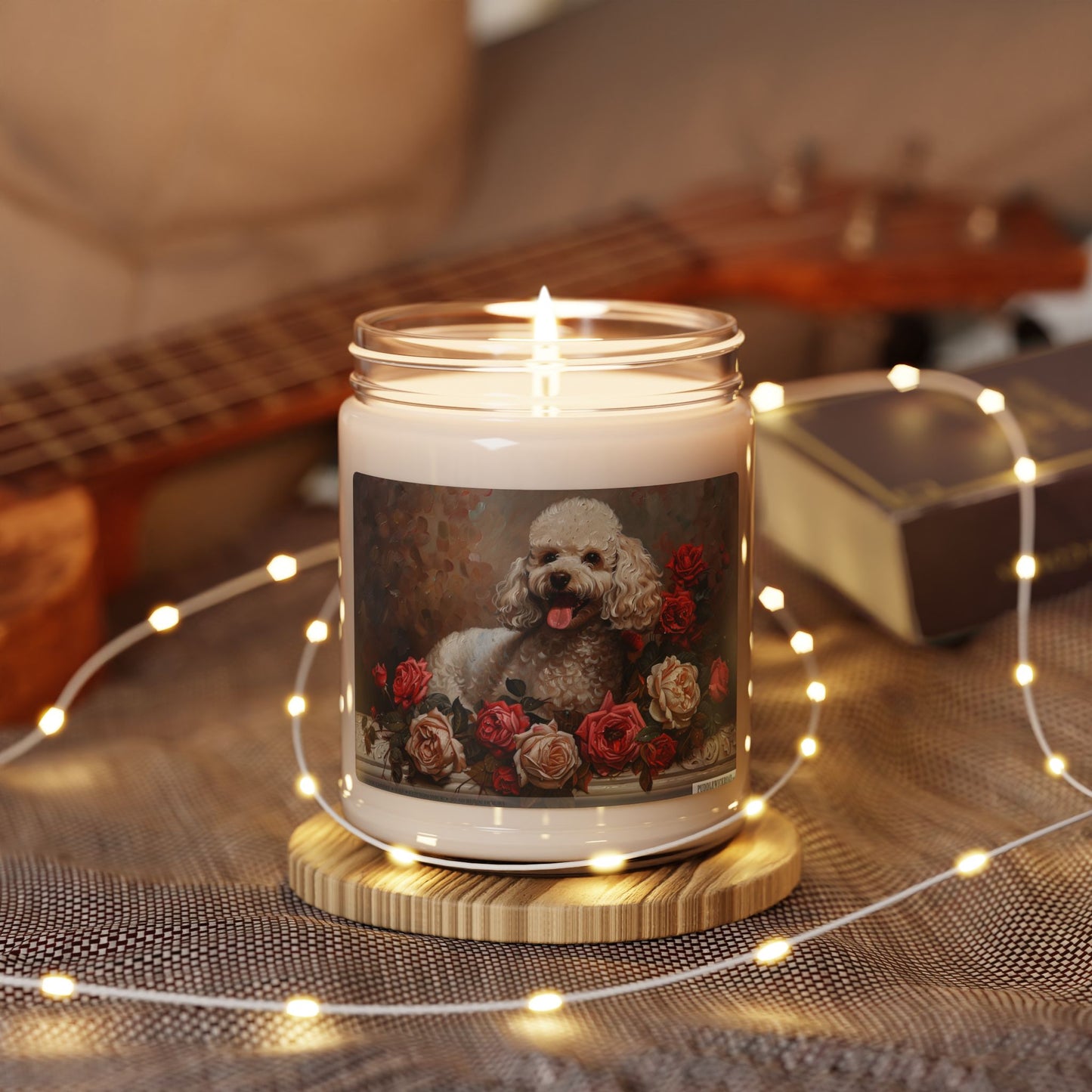 Elegant Poodle Soy Candle – Pet Lover Gift with Vintage Floral Art