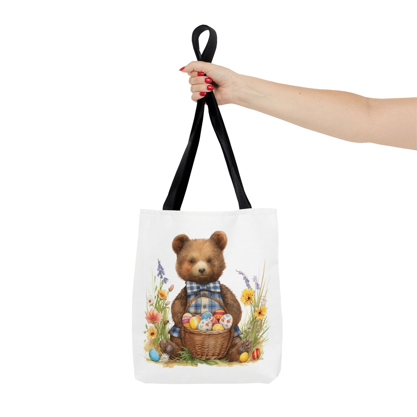 Easter Bear Tote Bag with Festive Floral and Egg Design