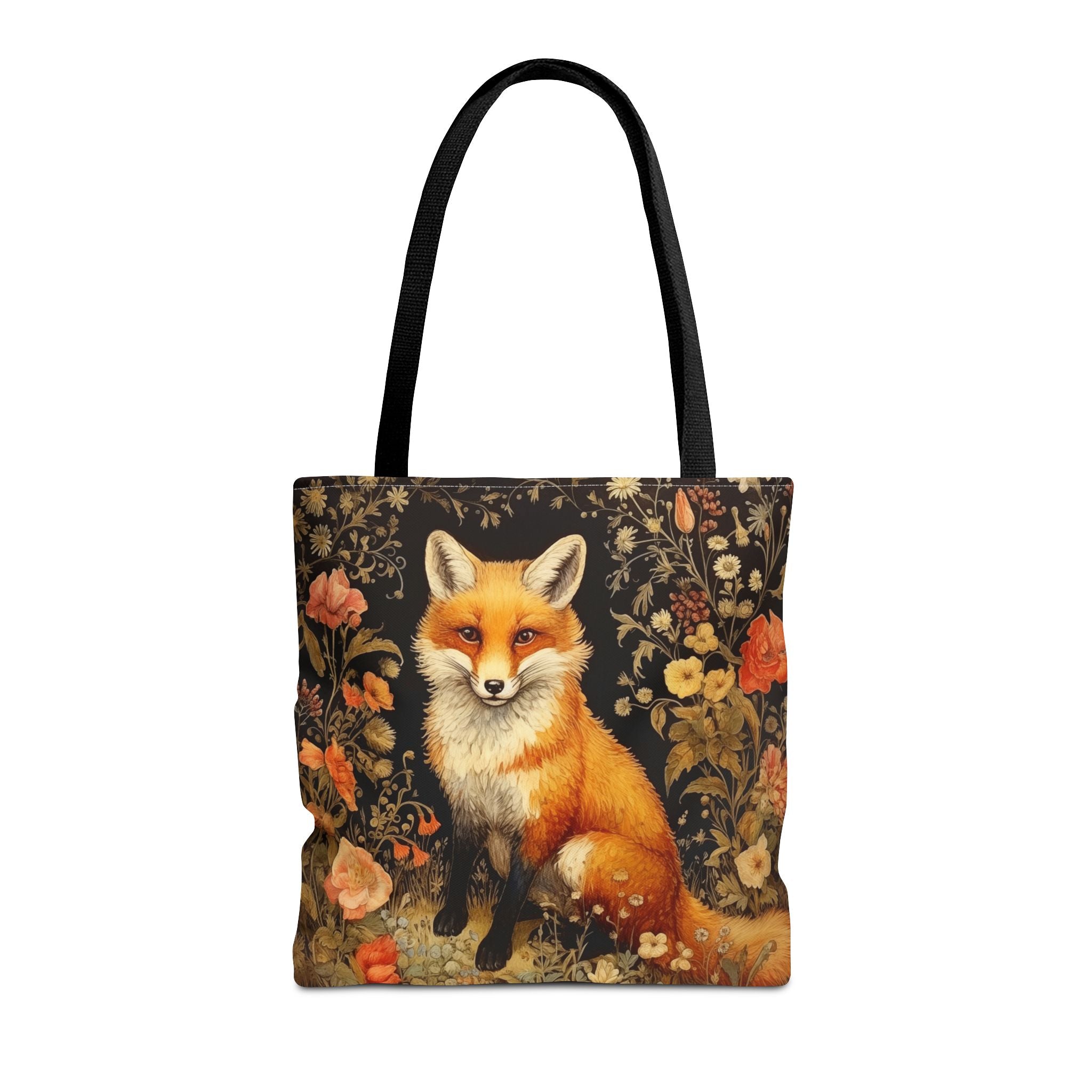 Whimsical Floral Fox Canvas Tote Bag, Eco-Friendly Market Bag