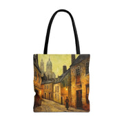 Cobblestone Alley Canvas Tote Bag, Vintage Street Scene Design