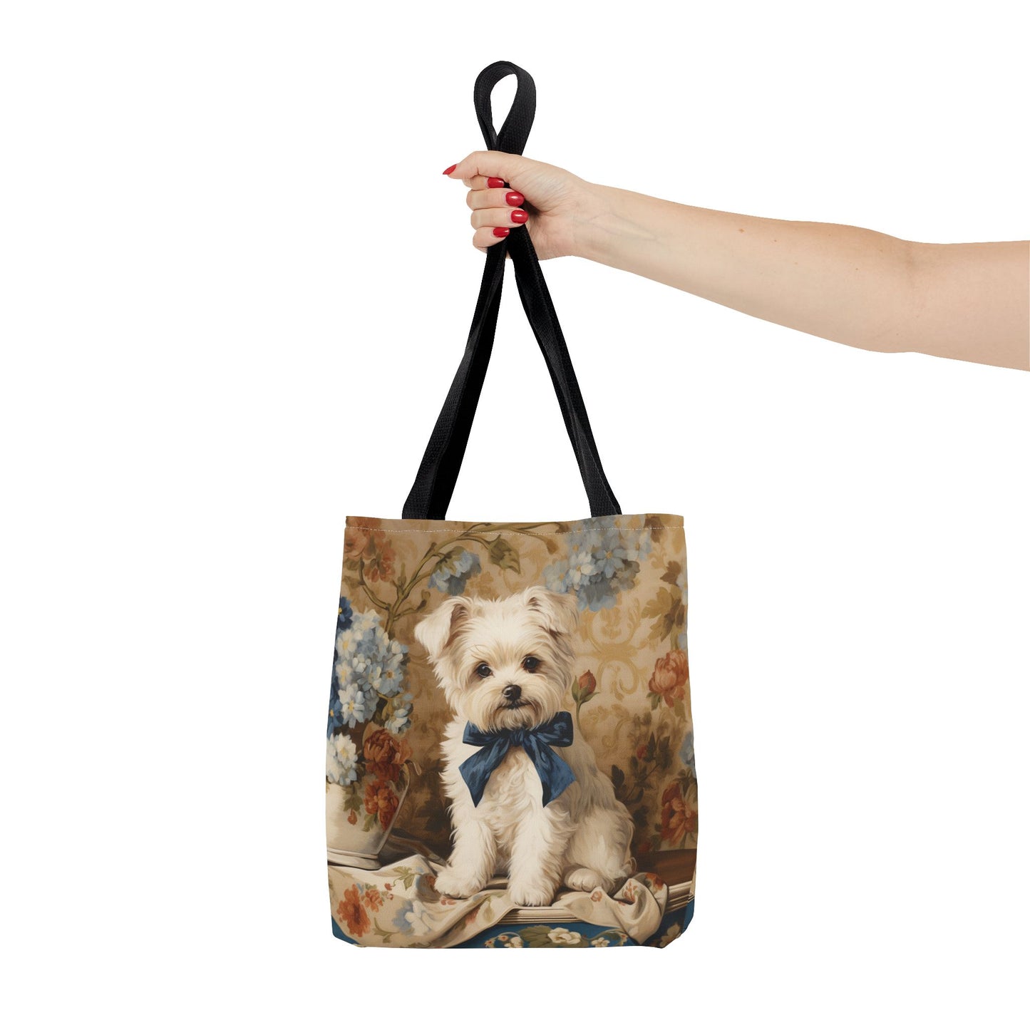 Charming Maltese Canvas Tote Bag with Floral Vintage Elegance