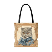 Elegant Exotic Shorthair Cat Tote Bag with Vintage Floral Design