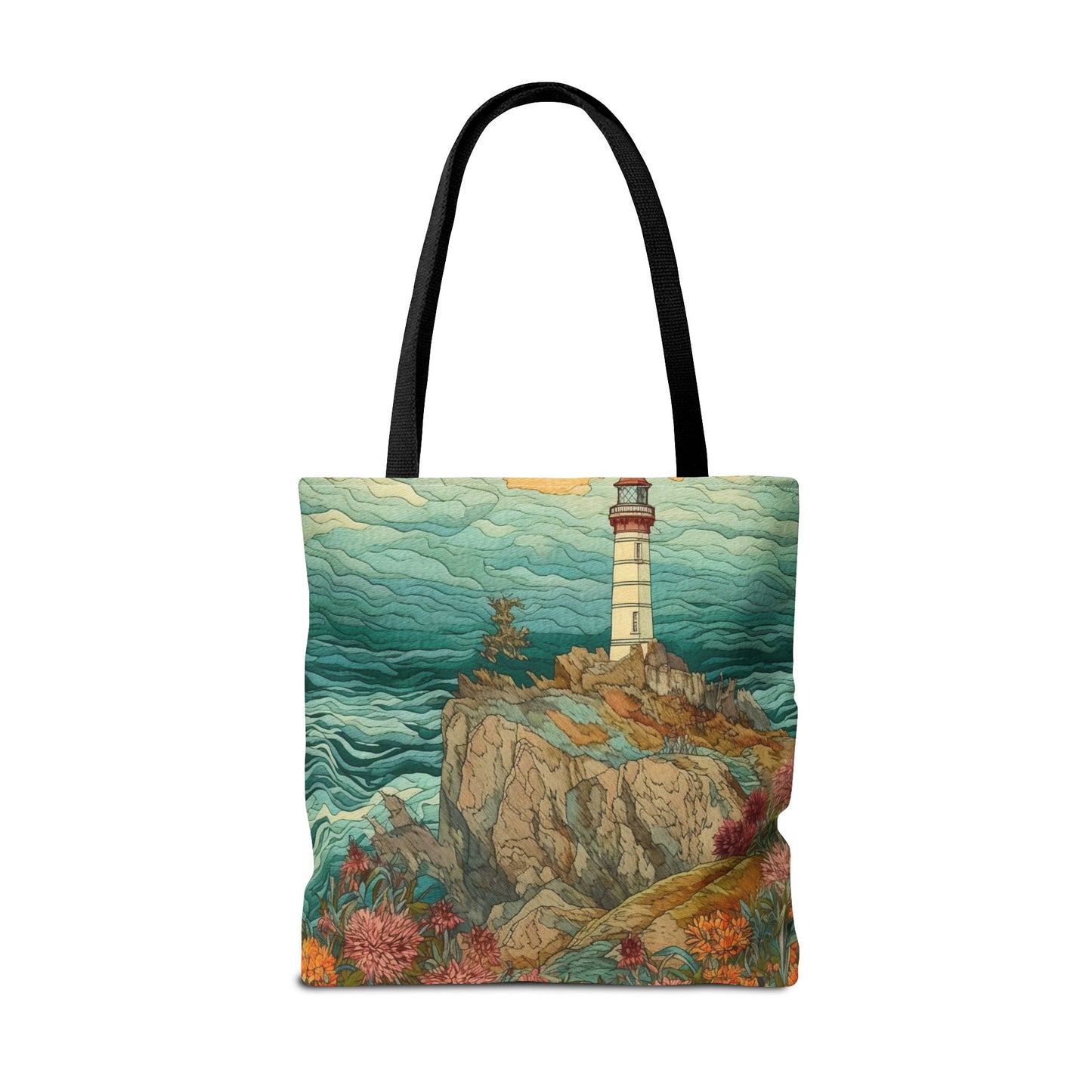 Coastal Lighthouse Art Canvas Tote Bag, Eco-Friendly Beach Essential