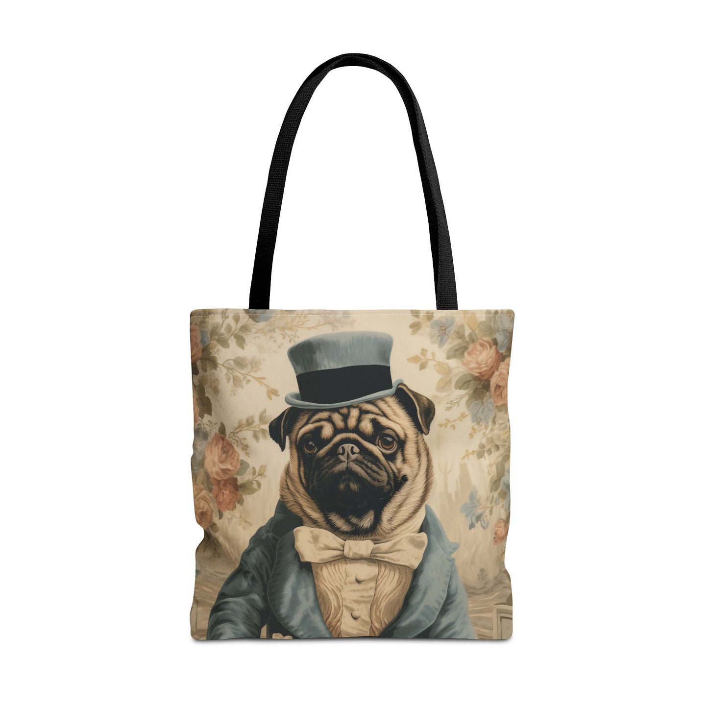 Aristocratic Pug Canvas Tote Bag – Vintage Floral Design