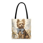 Adorable Yorkshire Terrier Tote Bag, Vintage Floral Design, Dog Lover Gift