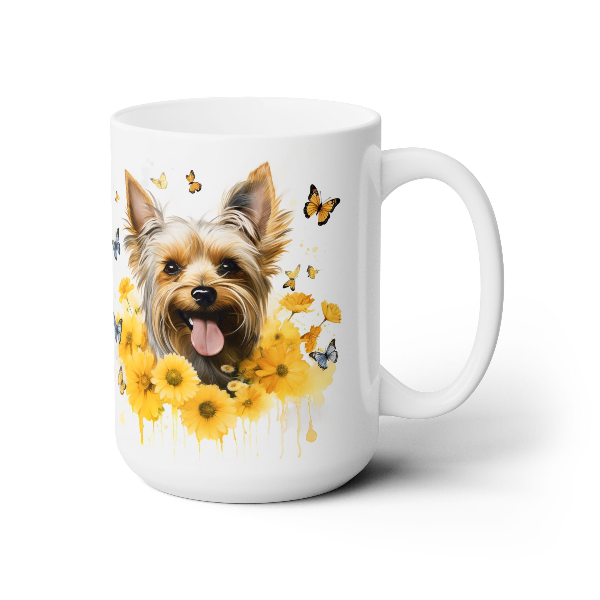 Yorkie Delight Floral Mug - Yorkshire Terrier Coffee Cup with Butterflies