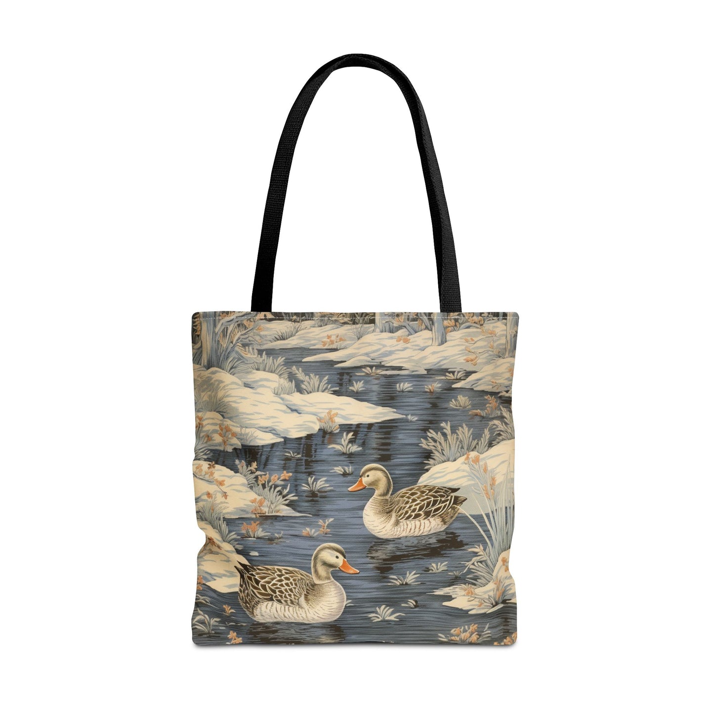 Winter Ducks Scenic Tote Bag, Eco-Friendly Canvas for Nature Lovers