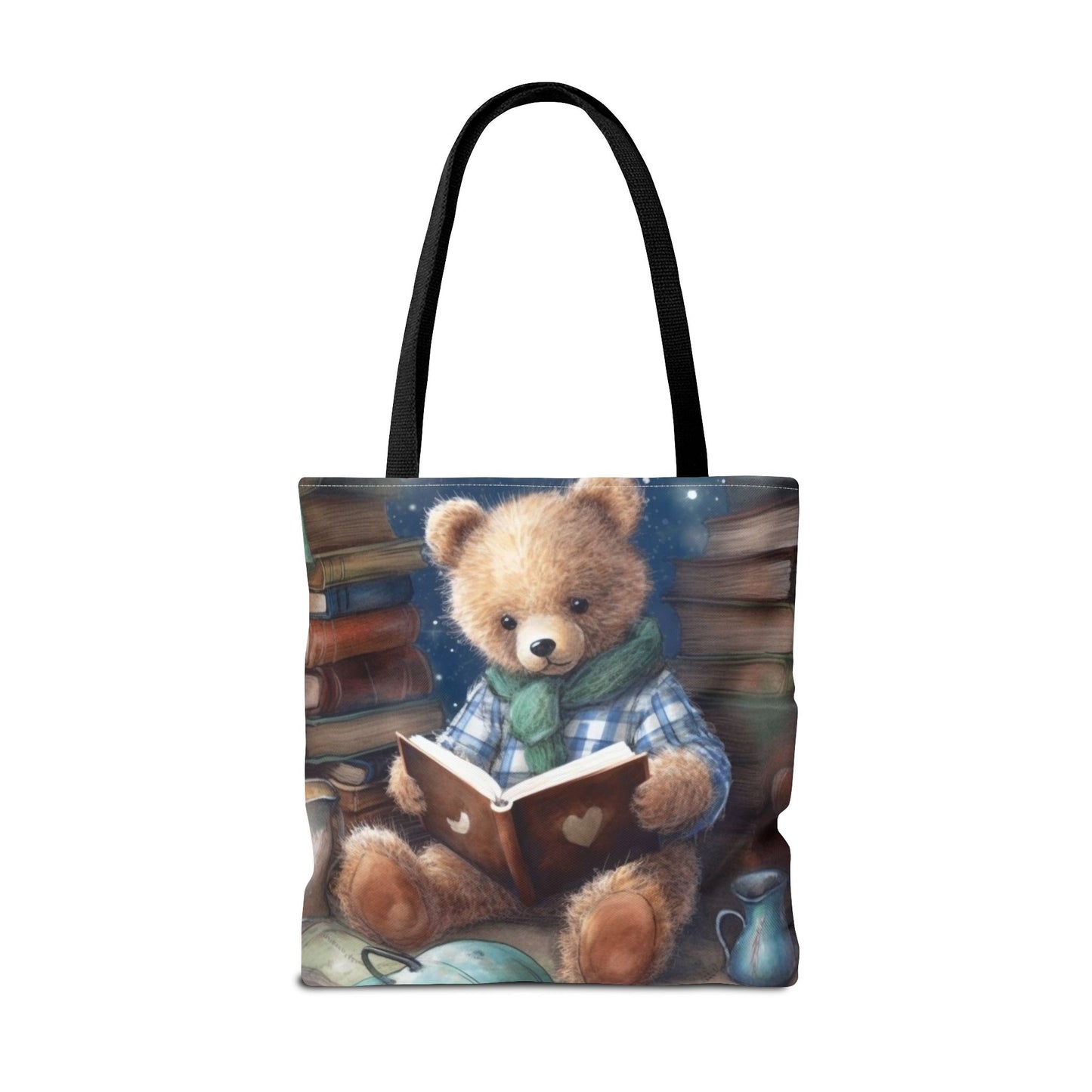 Teddy Bear Reading Tote Bag, Cozy Canvas Book Lover's Gift