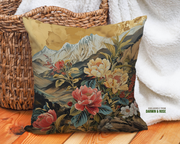 Golden Bloom Elegance Throw Pillow – Modern Asian-Inspired Décor