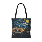 Starry Night Cat Tote Bag - Van Gogh-Inspired Canvas Design