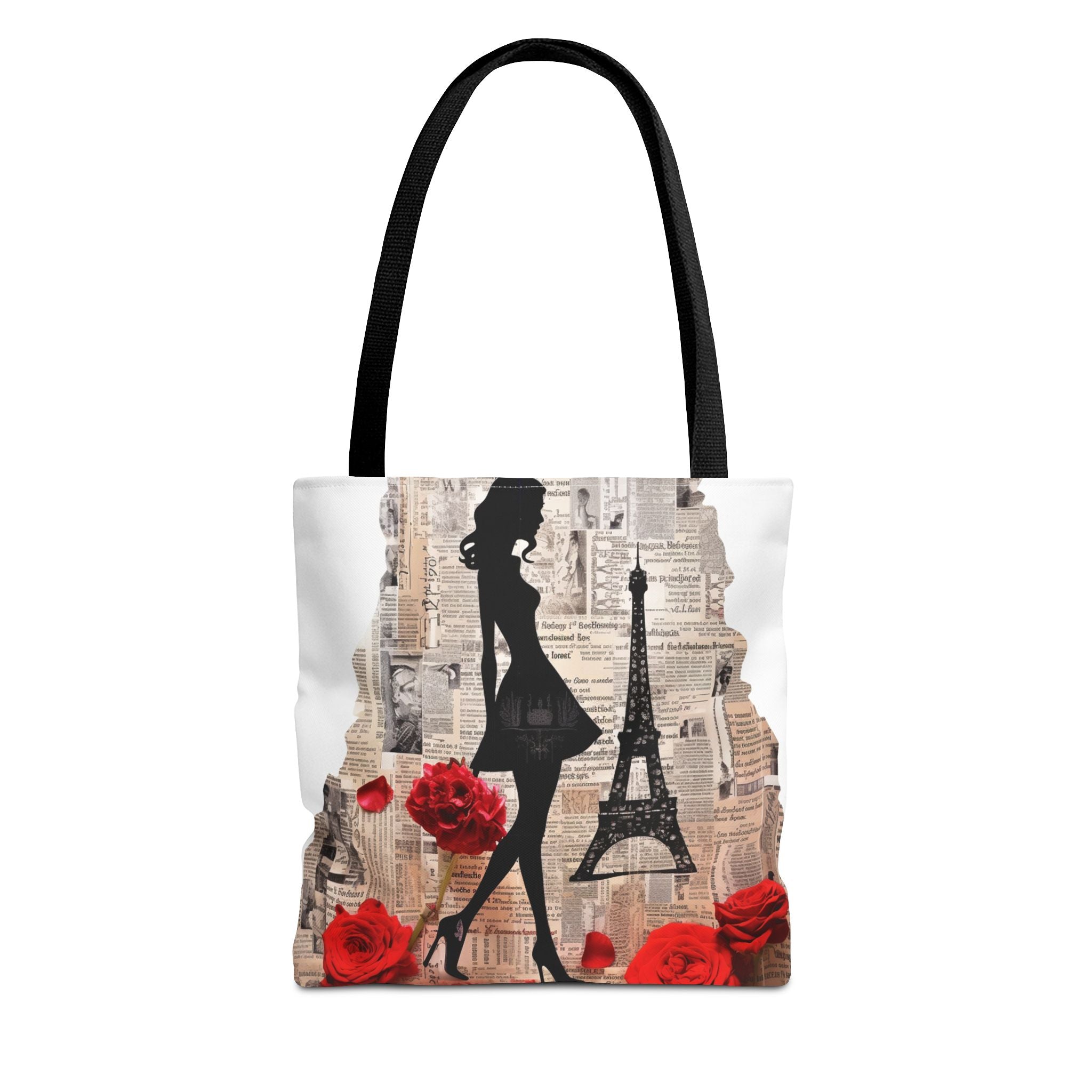 Parisian Elegance Tote Bag with Eiffel Tower & Red Rose Design