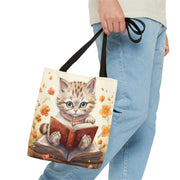 Whimsical Kitty Reader Tote Bag, Adorable Canvas Cat Lover Gift