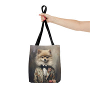 Sophisticated Pomeranian Tote Bag with Vintage Floral Design