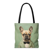 Dapper French Bulldog Tote Bag – Vintage Green, Eco-Friendly Canvas